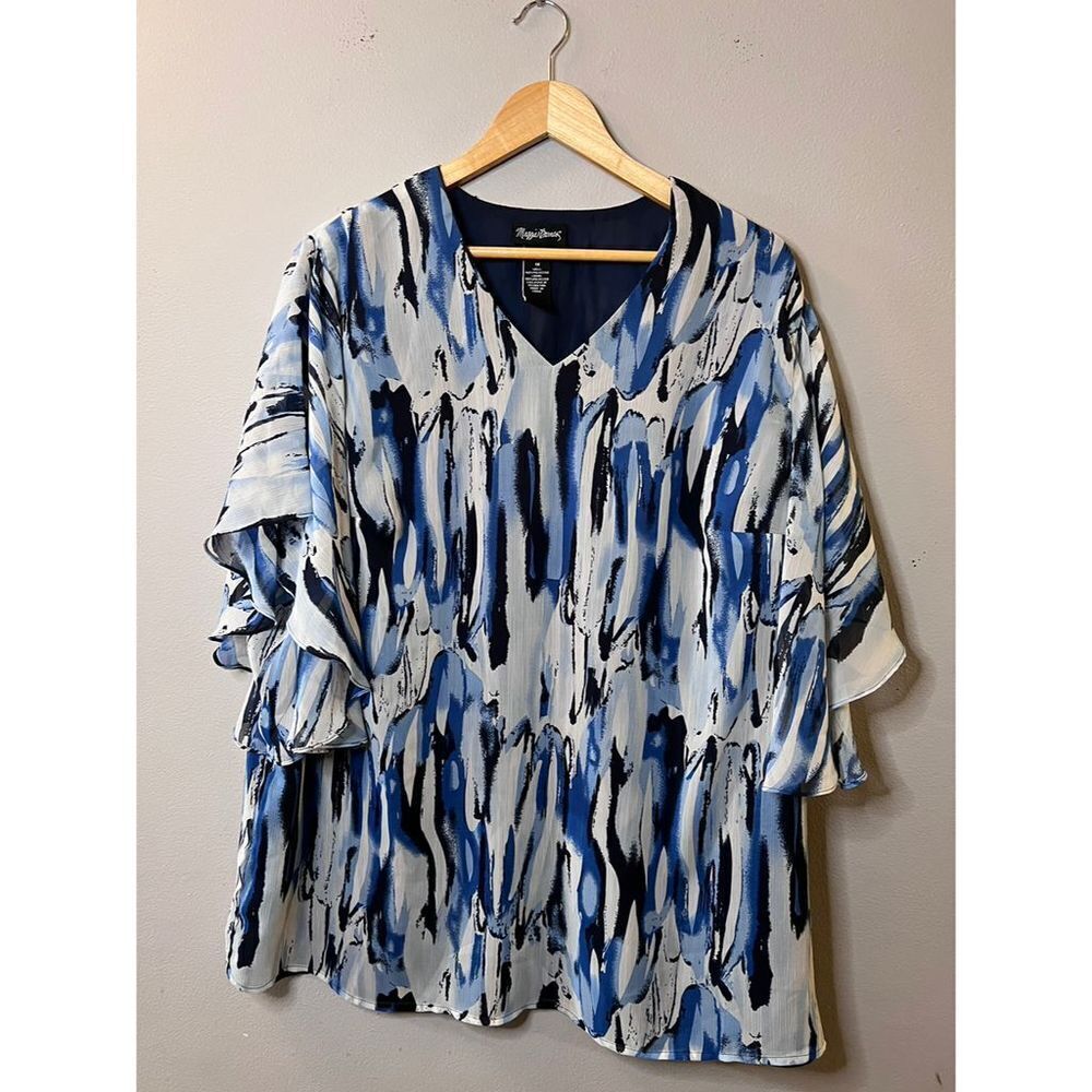 Maggie Barnes Women's Blue Printed Blouse Size 1X